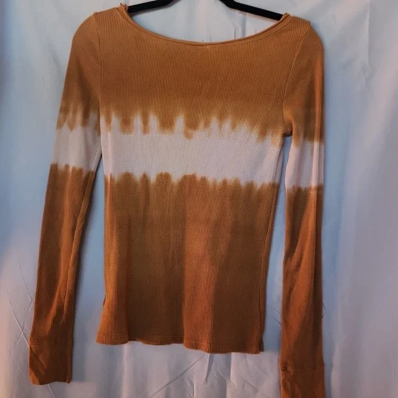 Free People Tan and White Ombre Long Sleeve Top, Small Size - Picture 6 of 7